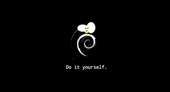 Technology Linux Debian Logo Tux text copy space western script 2k