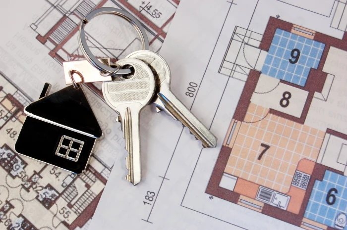 two gray metal keys macro mood house keychain construction 2k