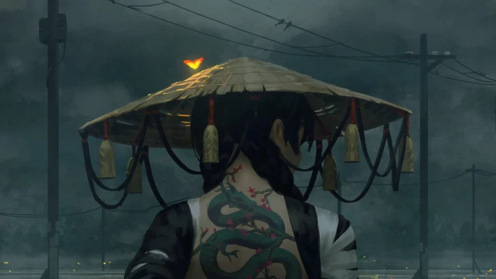 Girl With Hat back tatoo dragon digital art illustration 2k 4k