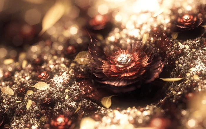 black and red flower fractal abstract bokeh digital art selective focus 2k