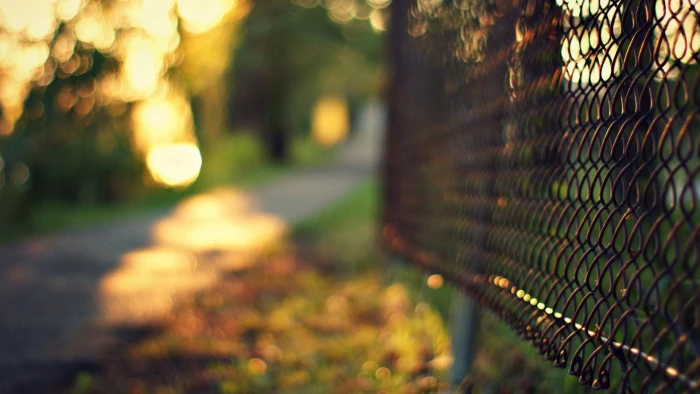 black steel fence shallow focus photography metal wire on green grass field 2k