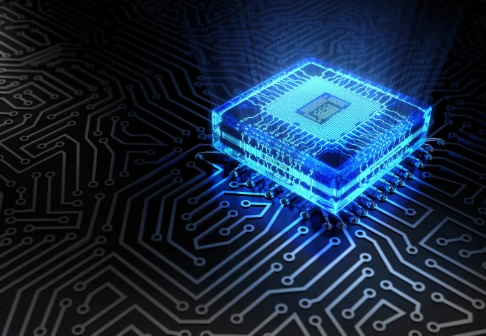 blue computer processor illustration macro chip color glow 48 2k 4k