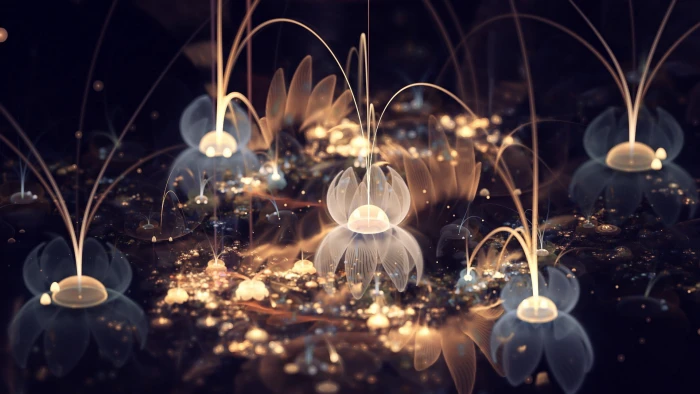 brown and white lights bokeh photo abstract fractal flowers 2k