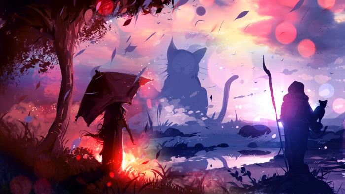 character wallpaper cat ryky painting digital art 2k