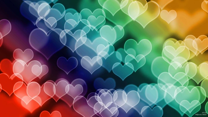 Colored Hearts HD multi colored heart illustration bokeh rainbow 2k