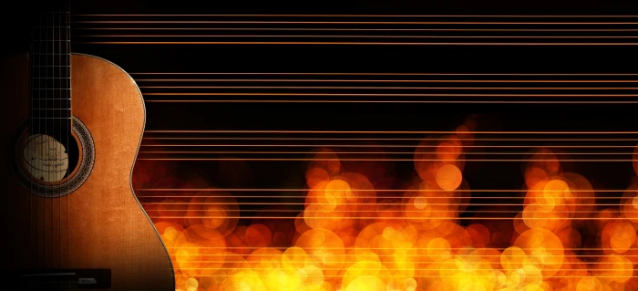 guitar notenblatt bokeh flame header banner music wallpaper 2k 4k 5k