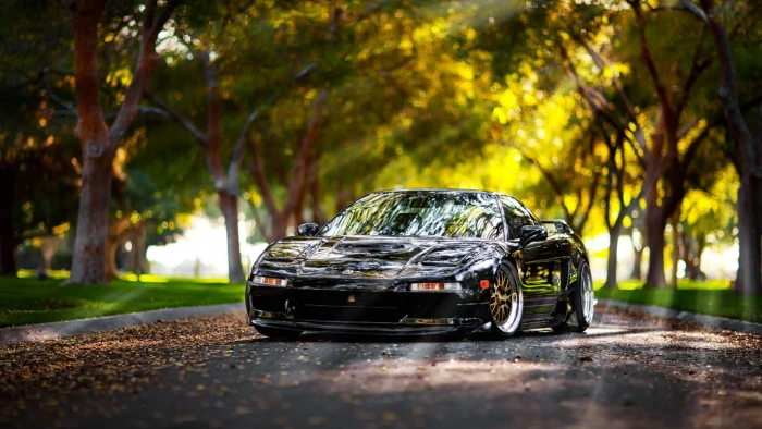Honda NSX car trees bokeh 2k