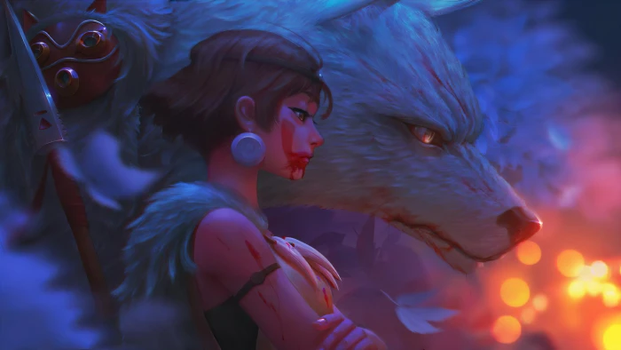 Mononoke Princess anime digital illustration bokeh 2k