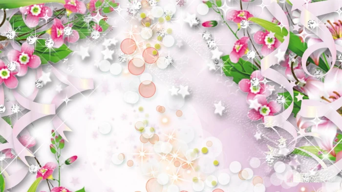 Ribbons Sparkles gems nature diamonds fleurs flowers abstract 2k