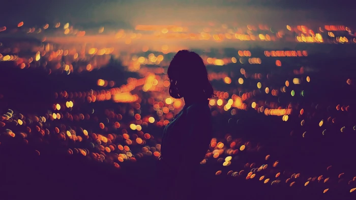 silhouette if woman of person with light bokeh background 2k 4k