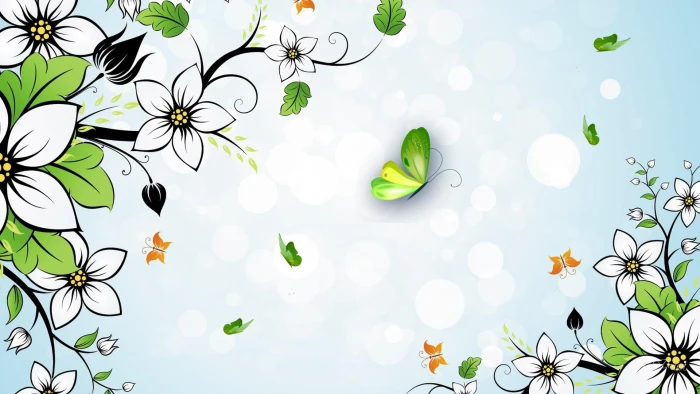 Summer White Flowers papillon fleurs butterfly spring artistic 2k