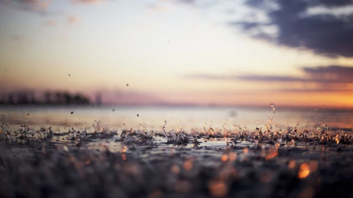 sunset rain bokeh water red photography depth of field 2k
