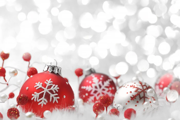 three red and white baubles light decoration snowflakes balls 2k 4k 5k