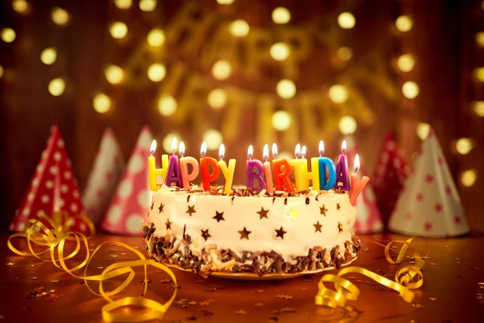 white and brown cake candles bokeh decoration Happy Birthday 30 2k 4k 5k
