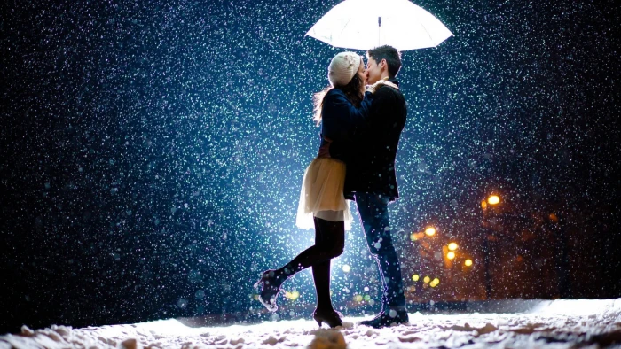 white umbrella time lapse photography of man and woman kissing each other 2k