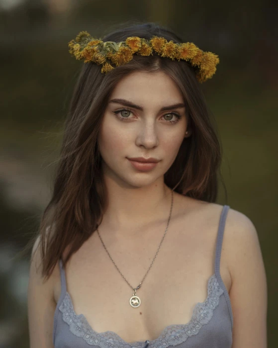 women outdoors brunette looking at viewer face necklace 2k