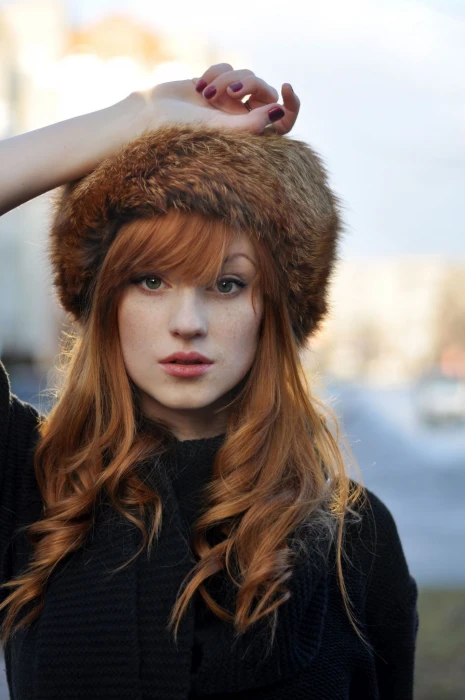 women Alina Kovalenko portrait redhead painted nails face
