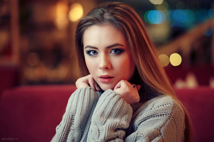 women Evgeniy Bulatov blonde blue eyes open mouth face 2k 4k 5k