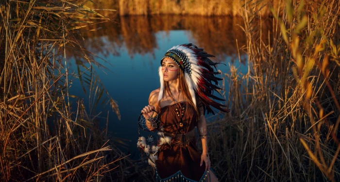women model brunette portrait looking into the distance 2k