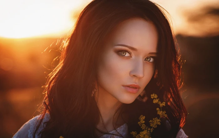 Women Model Brunette Portrait Sunset Angelina Petrova Bokeh women s gray lace shirt 2k