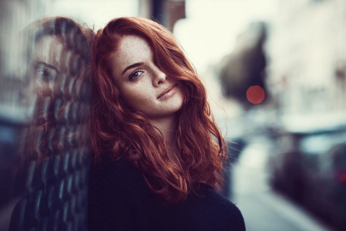 women s black shirt woman in top and blonde hair redhead 2k