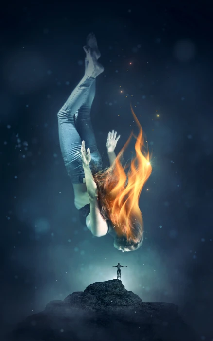 book cover fantasy woman water fire flame diving girl 2k 4k 5k