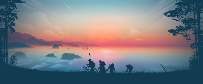 artwork digital art The Goonies sunset clouds mist Pirate ship 62 widescreen dualmonitor dualscreen 2k 4k 5k