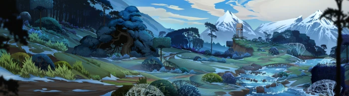 river landscape mountains forest nature snow trees ultra wide 48 widescreen dualmonitor dualscreen 2k 4k