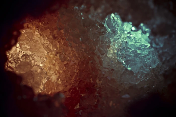 amber and clear crystals cave orange turquoise gems macro 2k