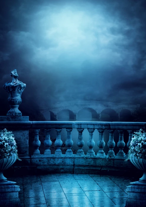 background fantasy balcony bridge river flowers mystical 2k