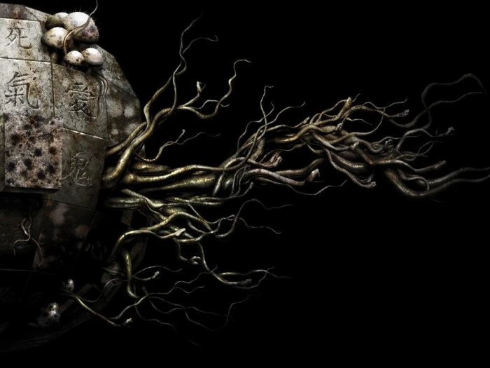 brown root illustration Fantasy Mystical Japanese black background