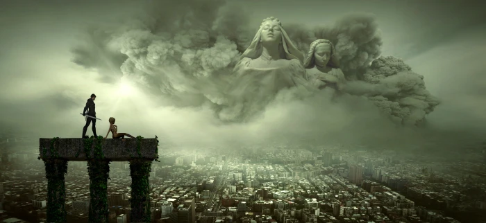 fantasy apocalypse dramatic city mischief light smoke 2k 4k 5k