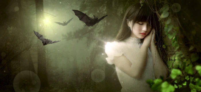 fantasy girl forest bat mood mysterious nature dream 2k 4k 5k
