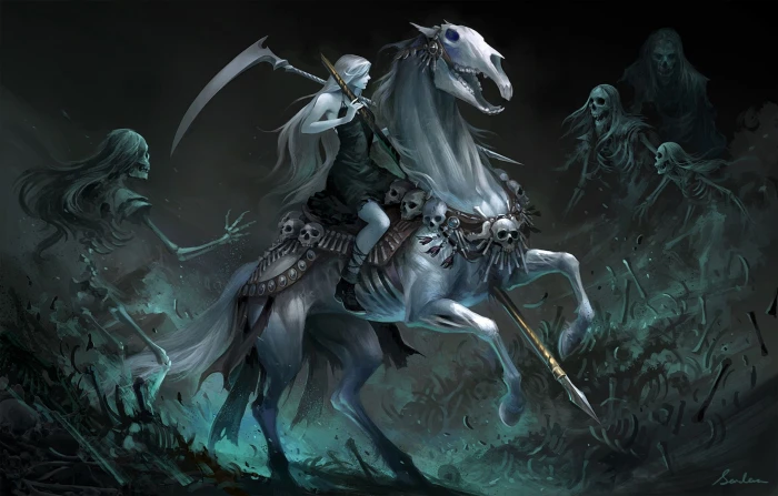 Gothic mystic skeletons girl on horse belfi carousel of the dead 2k