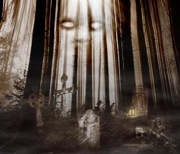 grave in the middle of forest illustration graves creepy halloween 2k