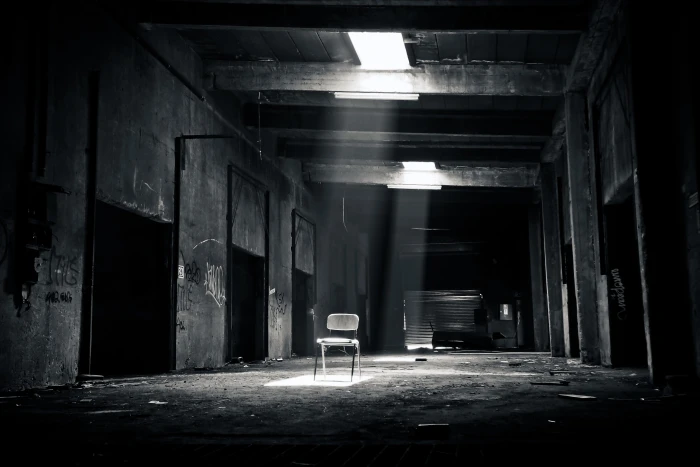 gray metal chair lost places old decay ruin factory industry 2k 4k