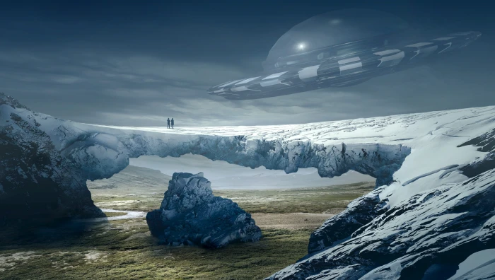 grey and black space ship illustration fantasy landscape ufo 2k 4k 5k