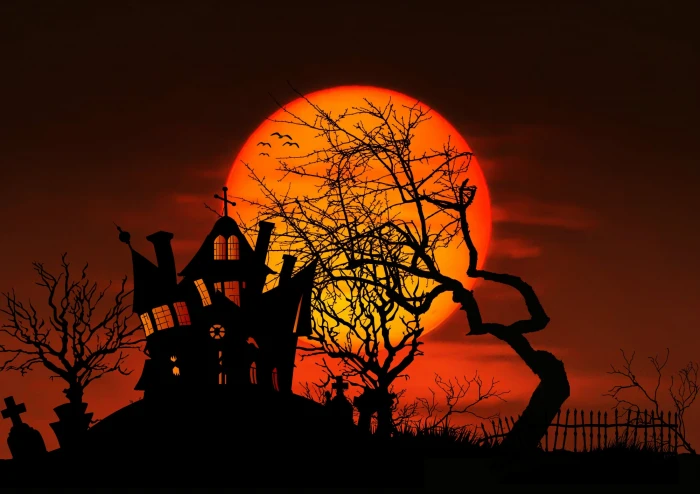 haunted house illustration moon night full gespenstig 2k