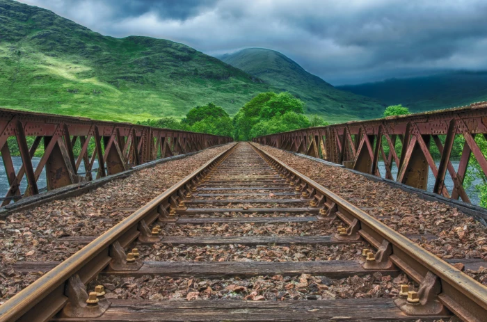 horizontal view train rail with mountain railway seemed track 2k 4k 5k