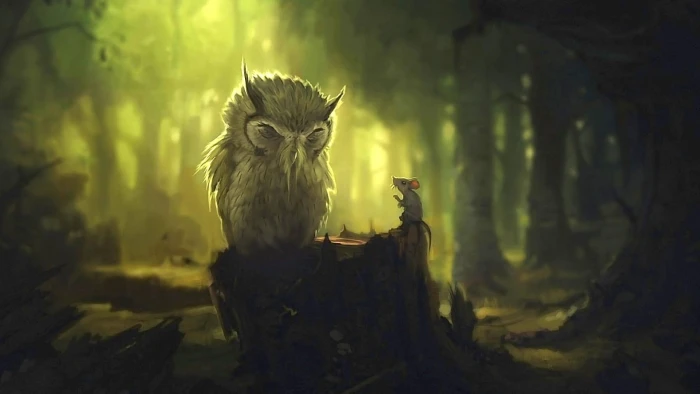 Owl In The Forest trees north pin tree mystic wood nature and landscapes 2k