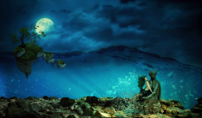 painting of mermaid under the sea mystical water female fantasy 2k