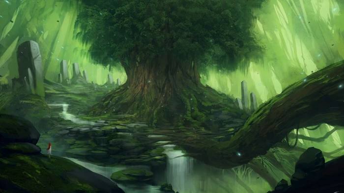 paintings trees redheads rocks bridges runes fantasy art waterfalls magical mystical giant tree 1 Abstract Fantasy HD Art 2k
