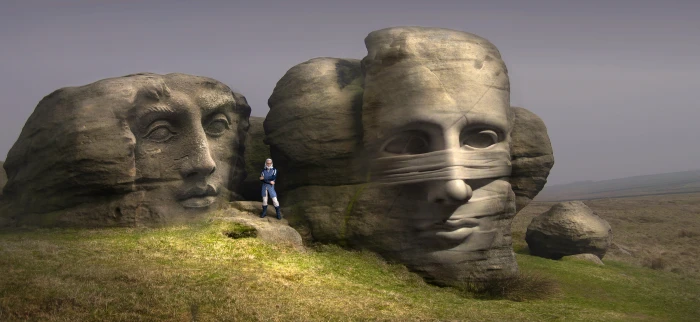person s faces rock formation near green grass field fantasy 2k 4k 5k