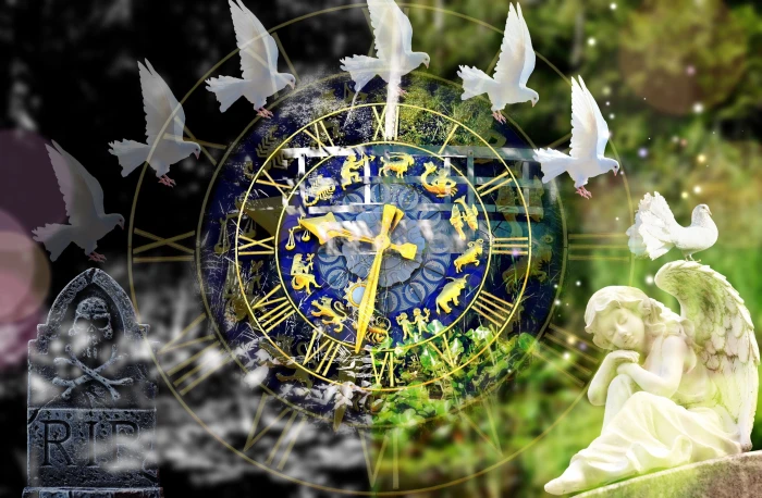 round blue and yellow clock death live transformation astrology 2k