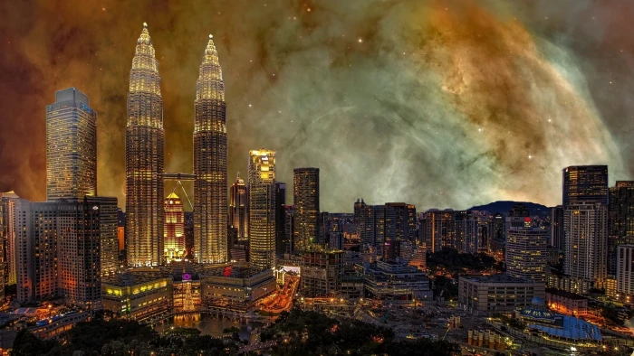 top view of city buildings big panorama silhouette 2k