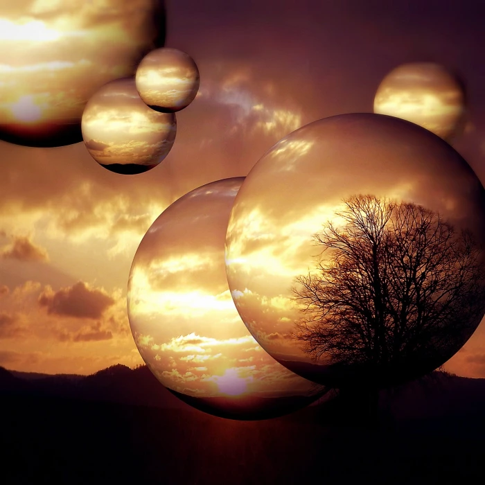 tree inside sphere illusion photo planet ball moon golden 2k