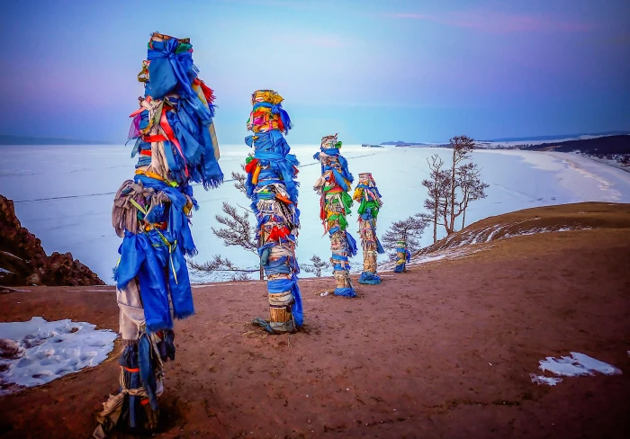 tribal totems on field shamanism spirituality baikal russia 2k 4k