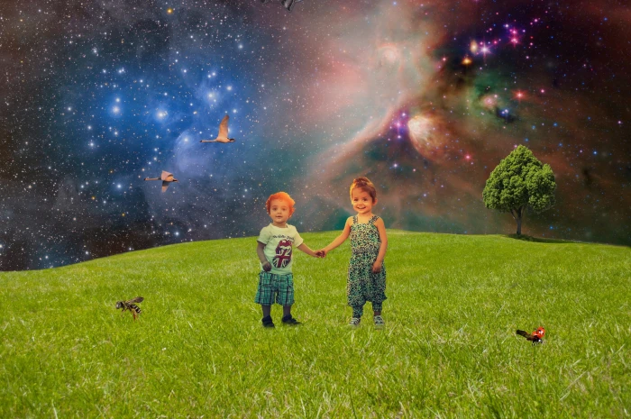 two toddlers on grassy plain edited photo Green Meadow Children 2k 4k