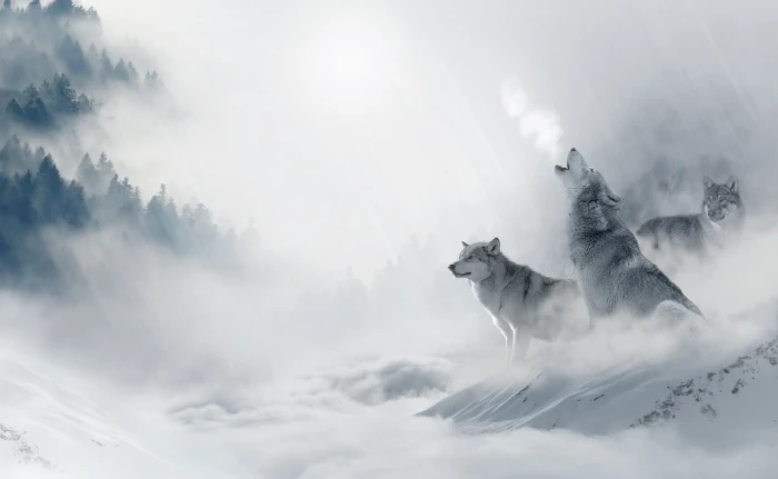 Wolf Howling three wolves Aero Creative Winter Wild Design 2k