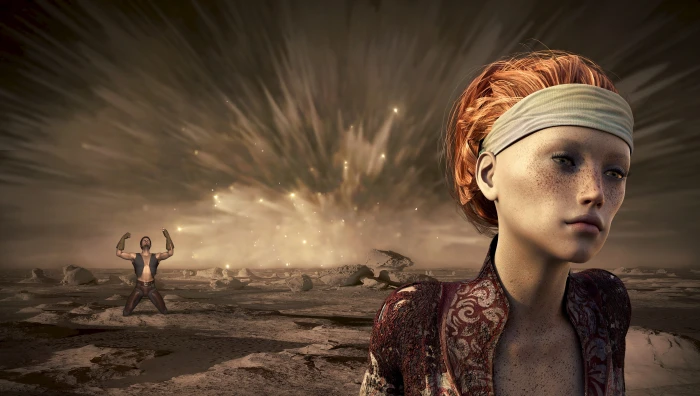 woman wearing headband game poster fantasy disaster destruction 2k 4k 5k